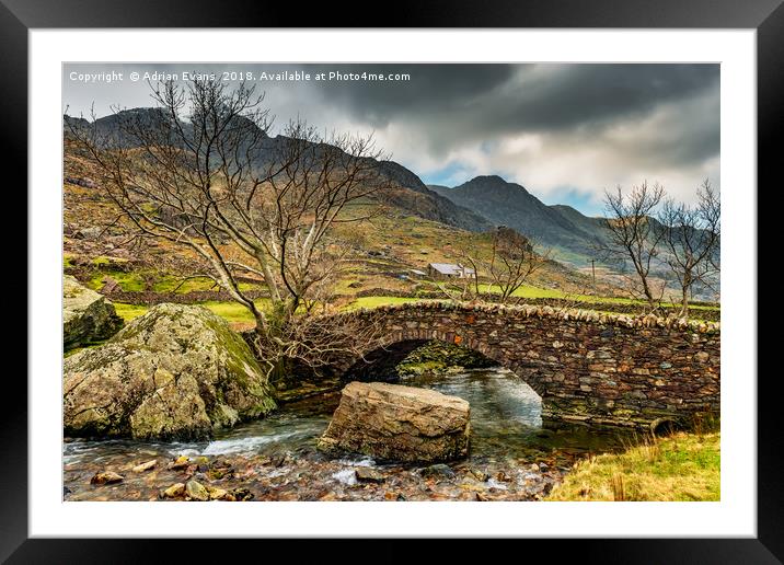 Nant Peris Bridge Snowdonia Framed Mounted Print by Adrian Evans