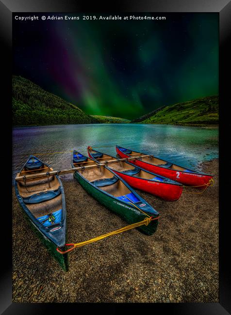 lake Geirionydd Canoes Framed Print by Adrian Evans