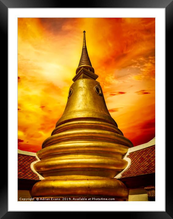 Thai Temple Sunset Framed Mounted Print by Adrian Evans