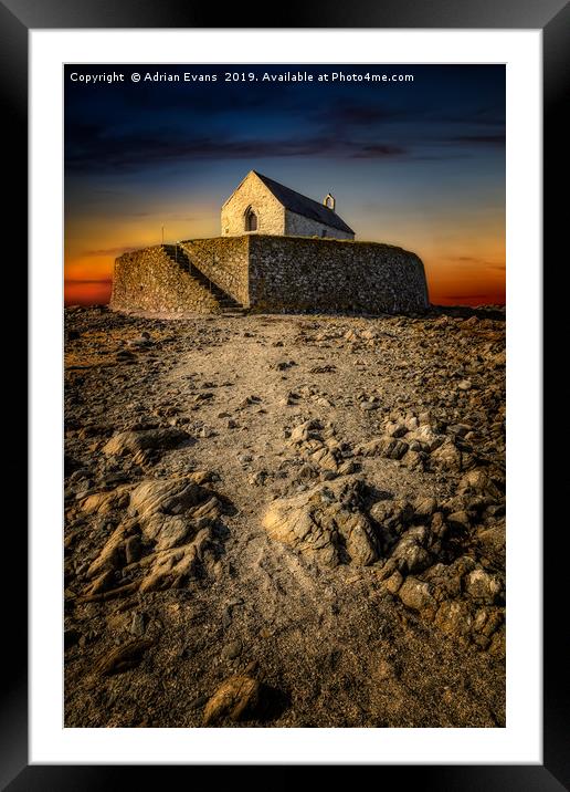 St Cwyfan Church Sunset Framed Mounted Print by Adrian Evans