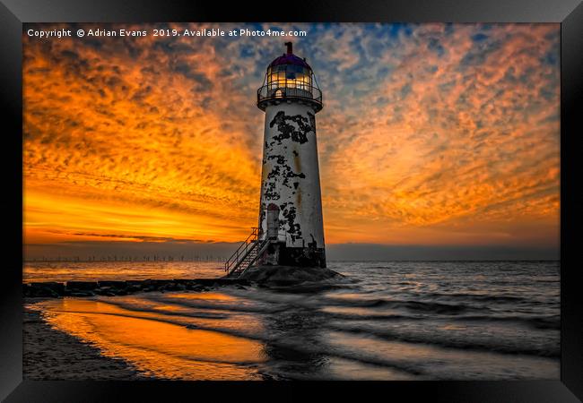 Talacre Beach Lighthouse Sunset Framed Print by Adrian Evans
