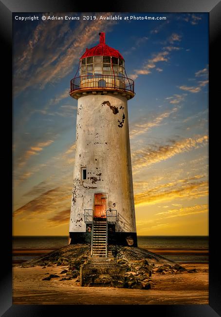 Point of Ayr Lighthouse Sunset Framed Print by Adrian Evans