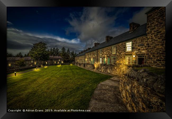 Welsh Cottages Twilight Framed Print by Adrian Evans