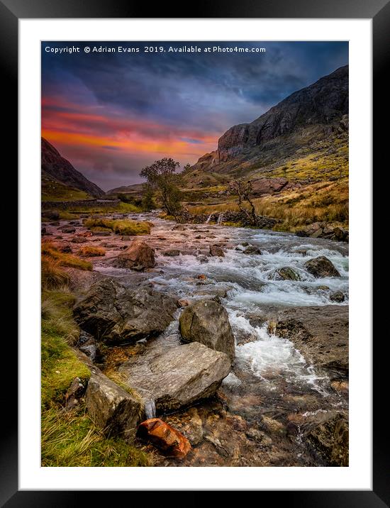 Nant Peris Pass Sunset Framed Mounted Print by Adrian Evans