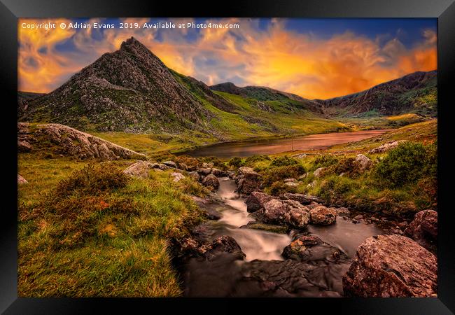 Ogwen Lake and Tryfan Snowdonia  Framed Print by Adrian Evans