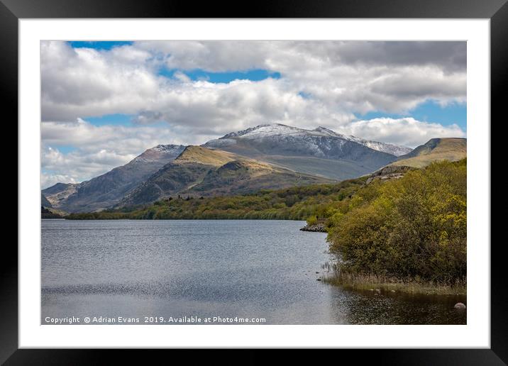 Snowdon from Padarn Lake Llanberis  Framed Mounted Print by Adrian Evans