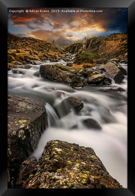 Cwm Idwal Rapids Snowdonia Framed Print by Adrian Evans