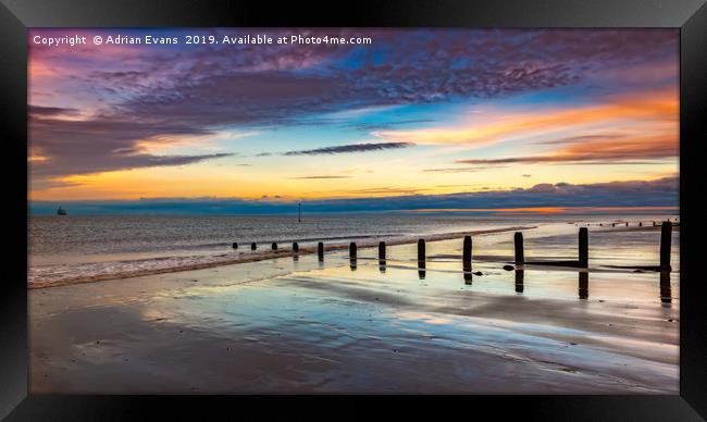 Beach Sunset Wales Framed Print by Adrian Evans