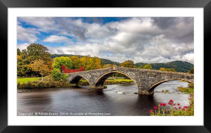 Llanrwst Stone Bridge Autumn Framed Mounted Print by Adrian Evans