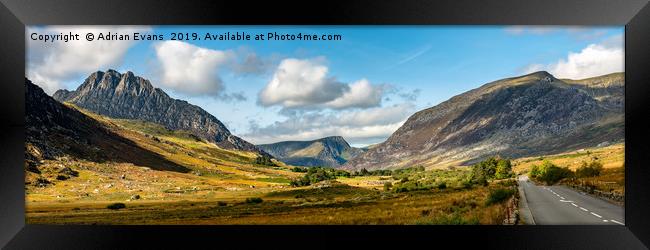 Tryfan and Ogwen Valley Autumn Panorama Framed Print by Adrian Evans
