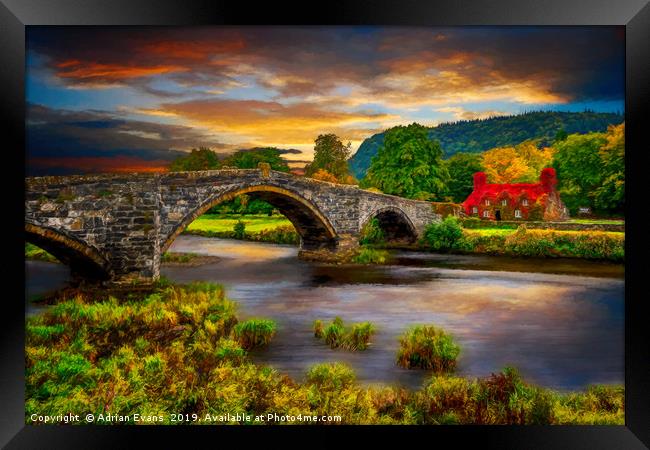 Llanrwst Ivy Cottage and Bridge Framed Print by Adrian Evans