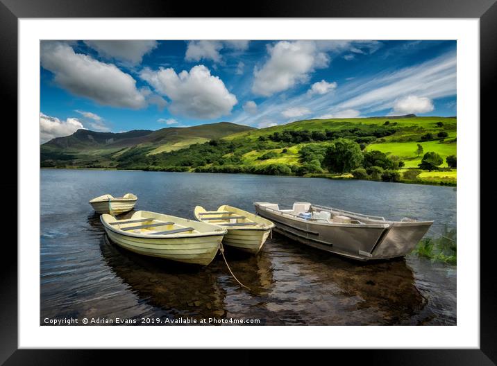 Nantlle Uchaf Boats Wales Framed Mounted Print by Adrian Evans