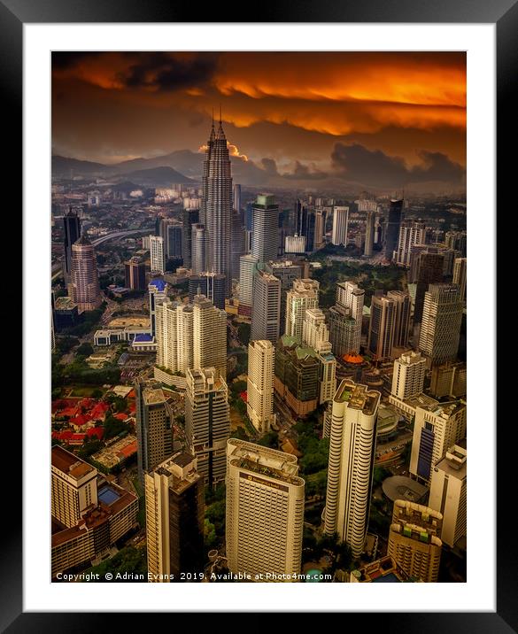 Kuala Lumpur City Sunset Framed Mounted Print by Adrian Evans