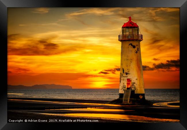 Sunset At The Point of Ayr Lighthouse  Framed Print by Adrian Evans