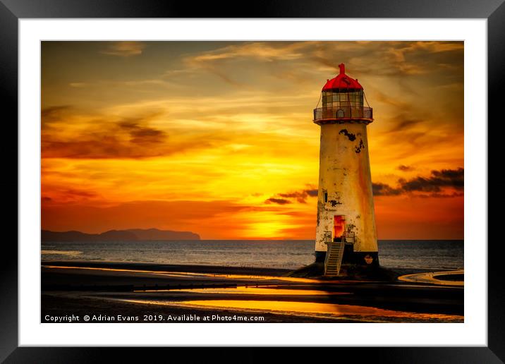 Sunset At The Point of Ayr Lighthouse  Framed Mounted Print by Adrian Evans