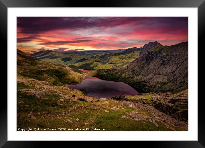 Glaslyn Lake Sunset Snowdonia Framed Mounted Print by Adrian Evans