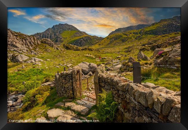 Gate to Snowdonia Wales Framed Print by Adrian Evans