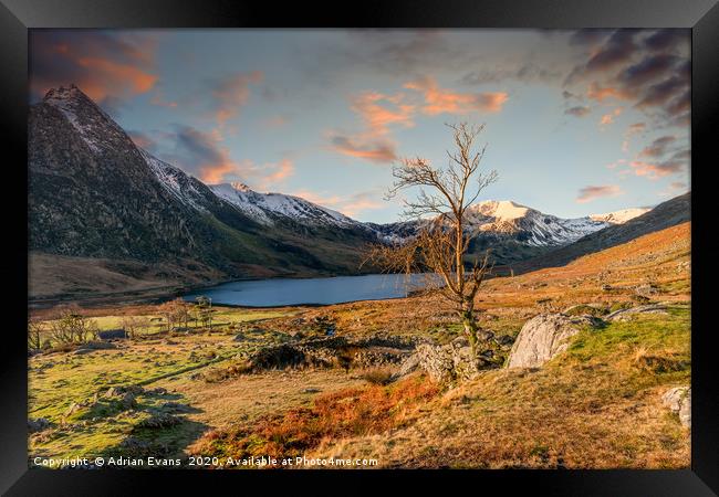 Ogwen Lake Sunset Snowdonia Framed Print by Adrian Evans
