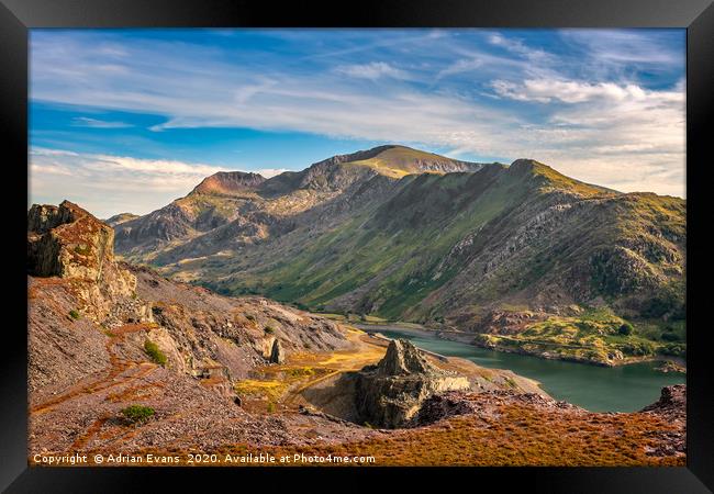 Snowdon Mountain from Slate Quarry Framed Print by Adrian Evans