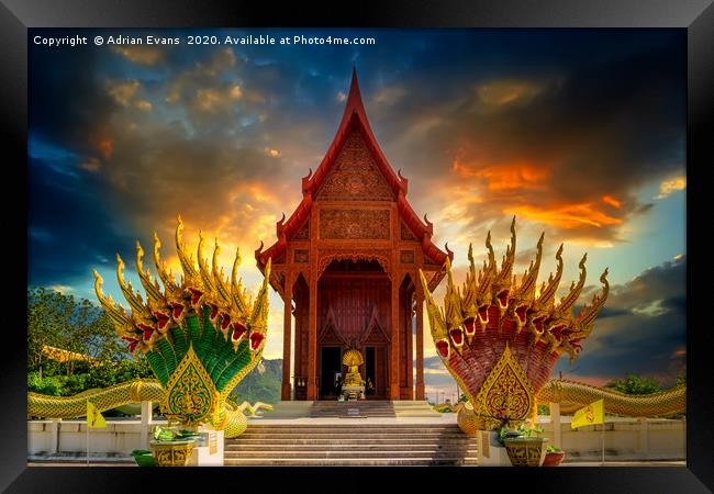 Temple Sunset Thailand Framed Print by Adrian Evans