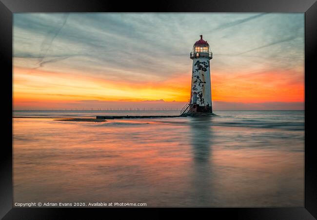 Talacre Lighthouse Sunset Wales Framed Print by Adrian Evans