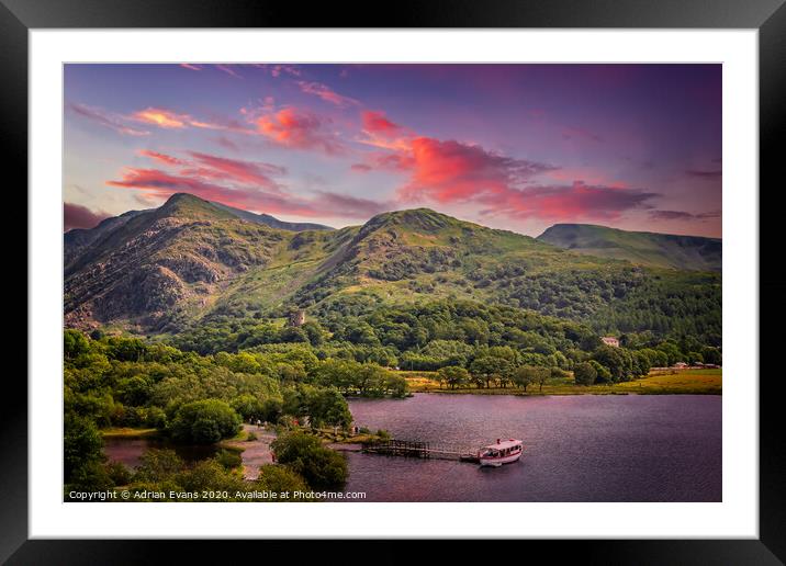 Mountains And Lake Of Snowdonia  Framed Mounted Print by Adrian Evans