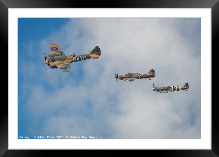 Bristol Blenheim Hurricane and Spitfire Framed Mounted Print by Adrian Evans