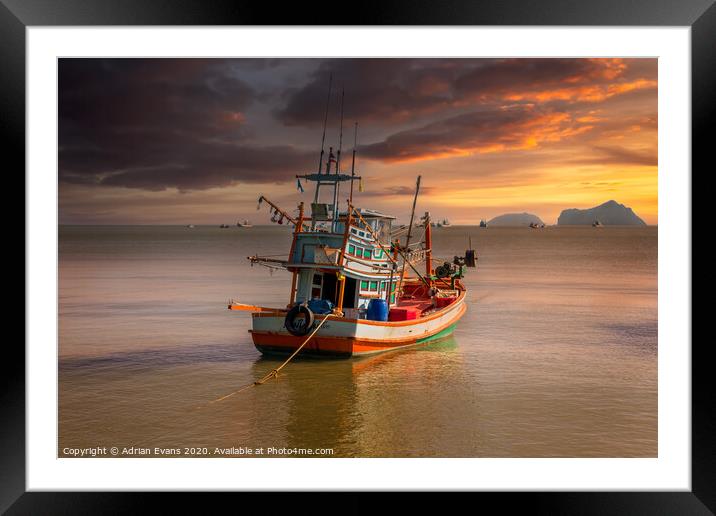 Ao Noi Fishing Boat Thailand Framed Mounted Print by Adrian Evans