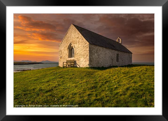 St Cwyfan Church Anglesey  Framed Mounted Print by Adrian Evans