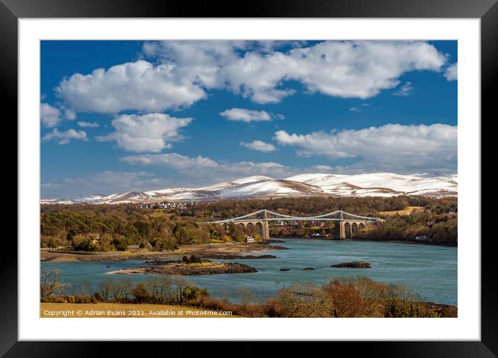 Menai Bridge Snowdon Anglesey Framed Mounted Print by Adrian Evans