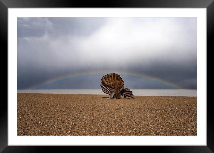 A rainbow over The Scallop on Aldeburgh beach  Framed Mounted Print by Gary Pearson