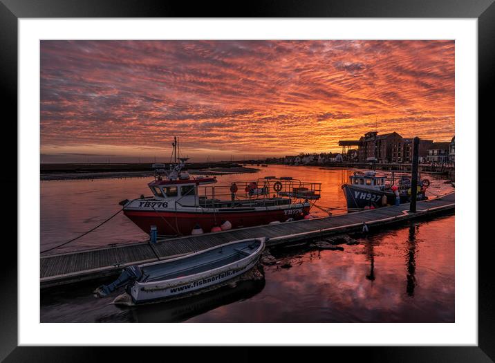 A fiery sky over Wells harbour Framed Mounted Print by Gary Pearson