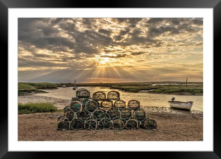 God rays over Brancaster Staithe  Framed Mounted Print by Gary Pearson