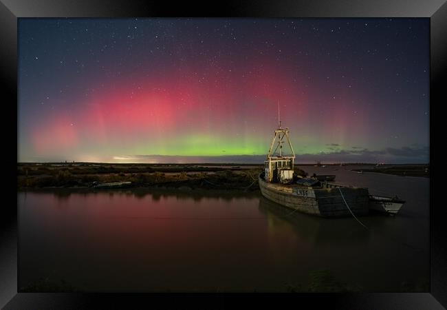 The Northern lights over Brancaster Staithe harbour Framed Print by Gary Pearson