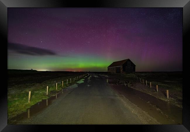 Northern lights over the old coal barn at Thornham  Framed Print by Gary Pearson