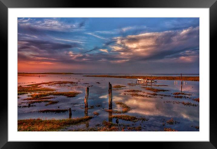 Thornham marsh sunset reflections Framed Mounted Print by Gary Pearson