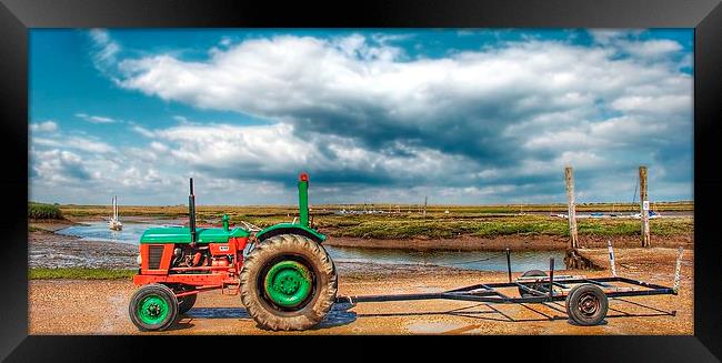 Green and red tractor Brancaster Framed Print by Gary Pearson