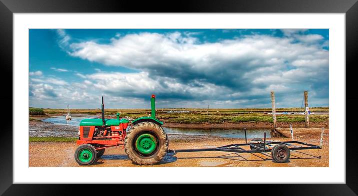 Green and red tractor Brancaster Framed Mounted Print by Gary Pearson