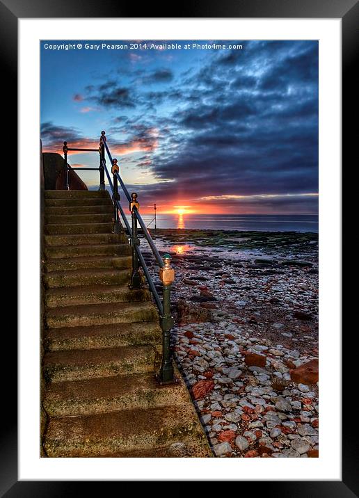 Hunstanton beach sunset steps Framed Mounted Print by Gary Pearson