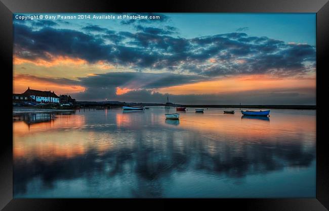 Sunset reflections Burnham Overy Staithe Framed Print by Gary Pearson