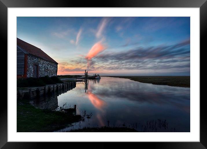 Reflections of sunset Thornham harbour Framed Mounted Print by Gary Pearson