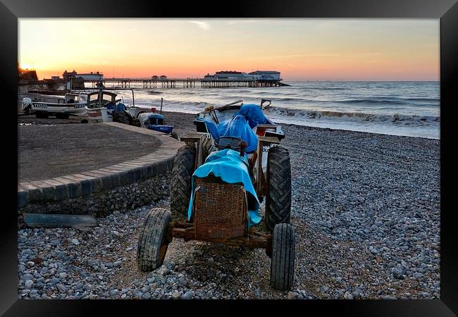 Cromer beach old tractor Framed Print by Gary Pearson