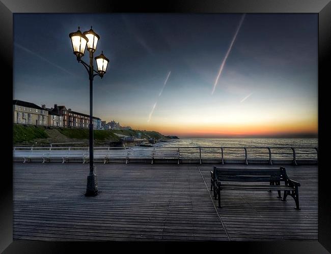 Sunset bench Cromer pier Framed Print by Gary Pearson