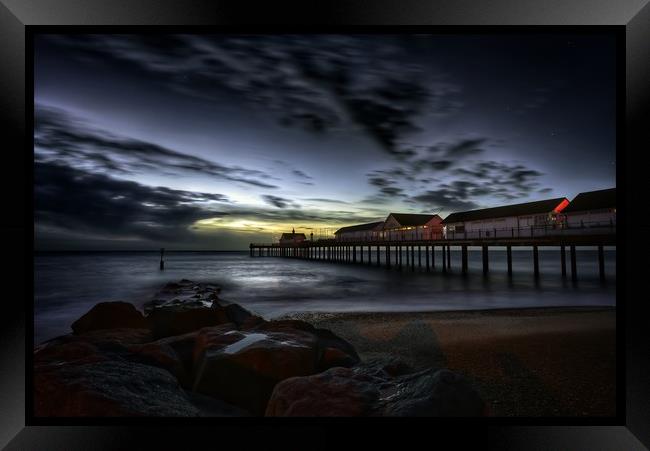 Between night and day - Southwold pier Framed Print by Gary Pearson
