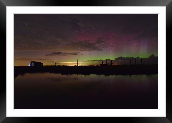 Northern lights over the old coal barn - Thornham, Framed Mounted Print by Gary Pearson