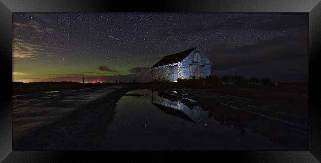 The aurora and a shooting star over the old coal b Framed Print by Gary Pearson