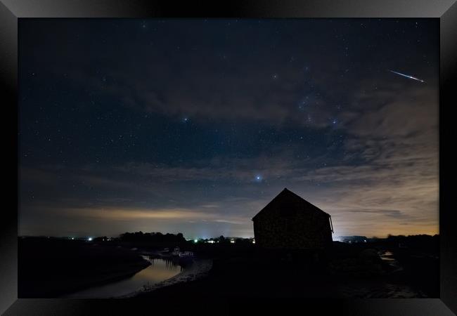 A bright Geminids meteor over the old coal barn Framed Print by Gary Pearson