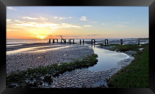 Sunset over the old jetty at Snettisham  Framed Print by Gary Pearson