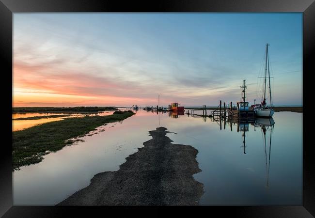 Sunset over Thornham harbour Framed Print by Gary Pearson