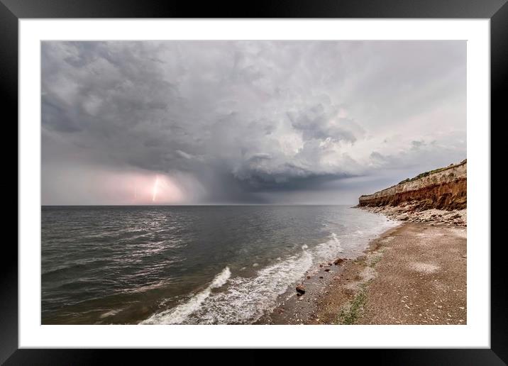 A storm at sea & the striped cliffs at Hunstanton Framed Mounted Print by Gary Pearson